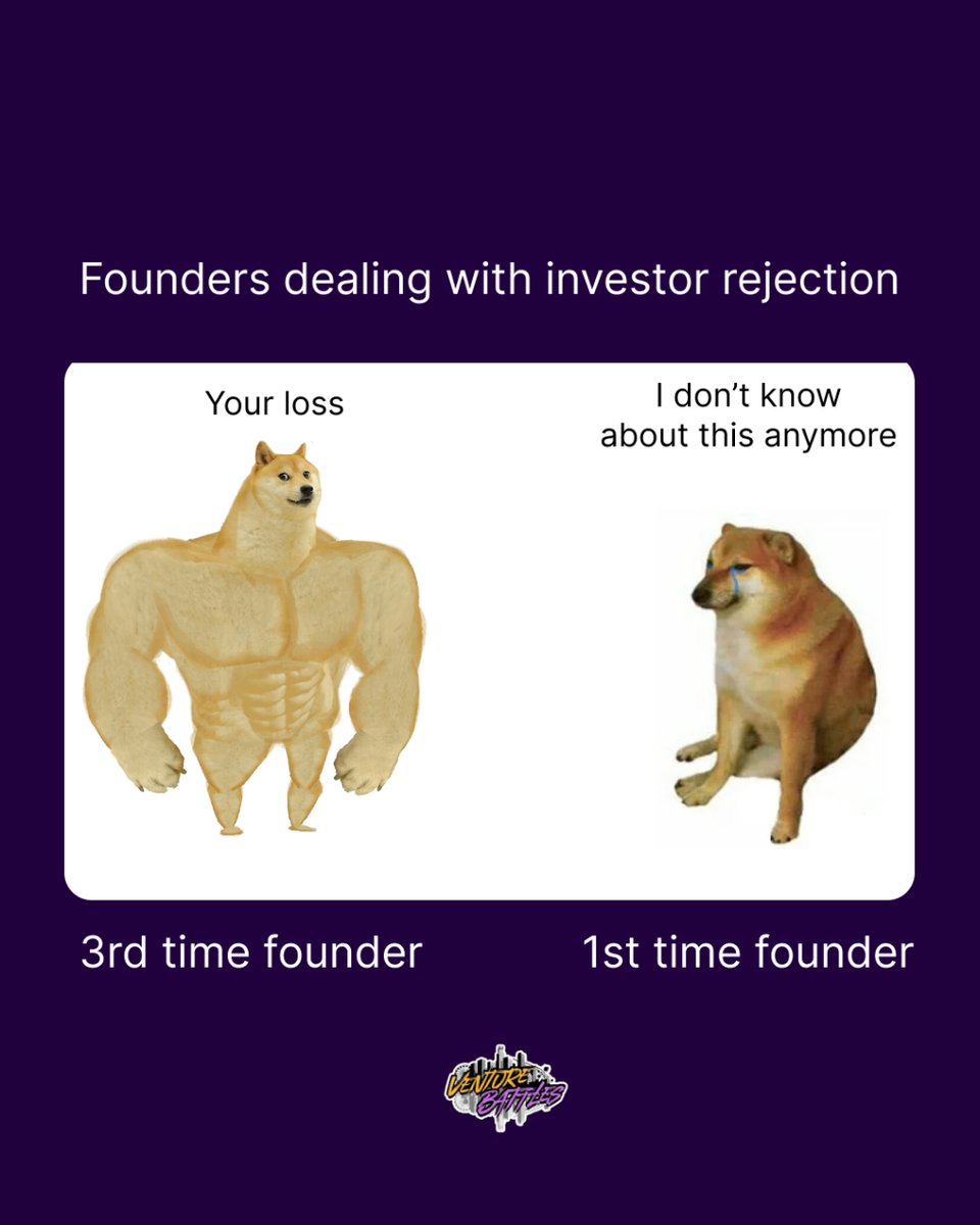 venturebattles's tweet photo. 3rd time founder: Just because they said no, doesn't mean we're giving up. We're just getting started 💪

Share this with a founder! 😂

#startuplife #startupfounders #tech #vc #venturecapital #startupmemes https://t.co/4i1Fw2cGIG