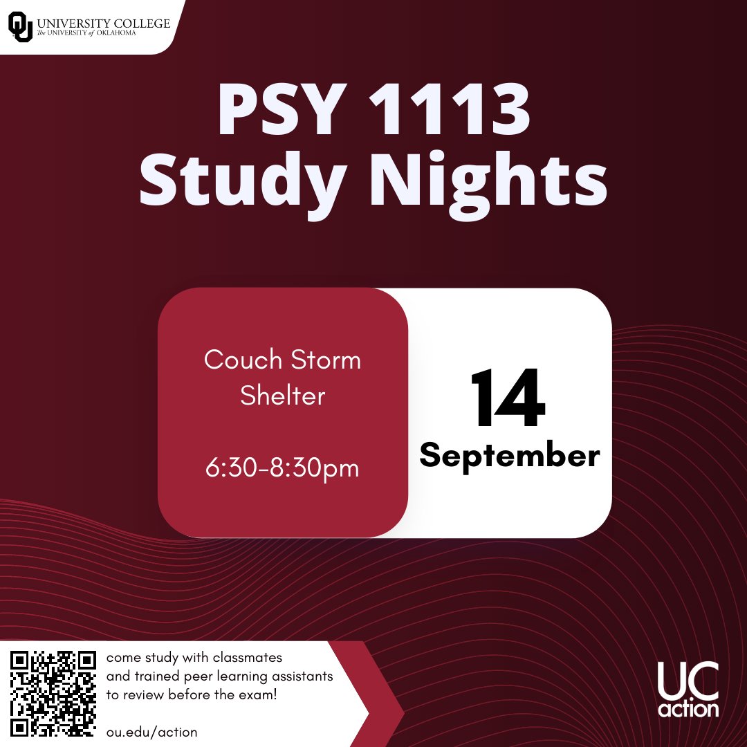 Like studying with friends? Join us tomorrow at the PSY 1113 Study Night in Couch Storm Shelter! bit.ly/3Ub1o3k #UCActionStudyNights #PSYTutoring
