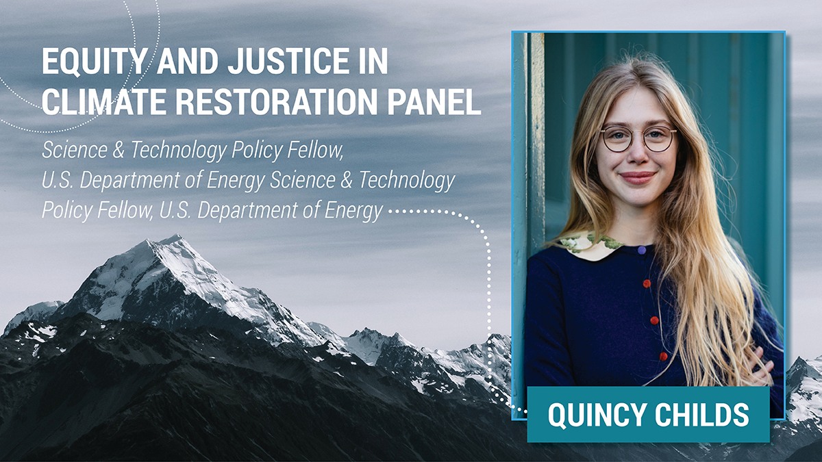 F4CR2050's tweet photo. “We need to ensure that solutions not only work for the climate, but also for communities” - @quincy_childs, Science &amp; Technology Policy Fellow, @ENERGY. #F4CRForum22 #restoretheclimate https://t.co/Z9uhaSwmTN
