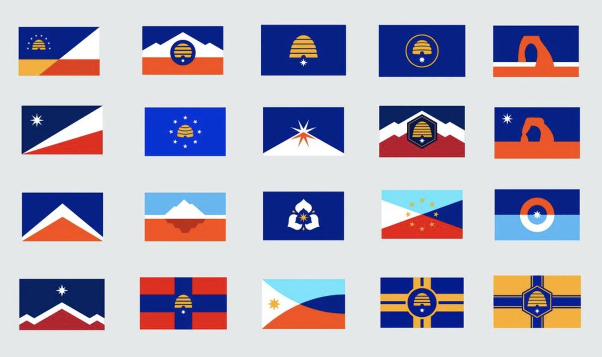 utahhousedems's tweet photo. The More than a Flag project and the Utah Flag Task Force have narrowed down new state flag submissions to 20 semi-finalists. Which flag design is most appealing to you?  Go to their website and give feedback before October 5th. https://t.co/FnVF86LJGG
#UtahStateFlag https://t.co/utn3tmbxzZ