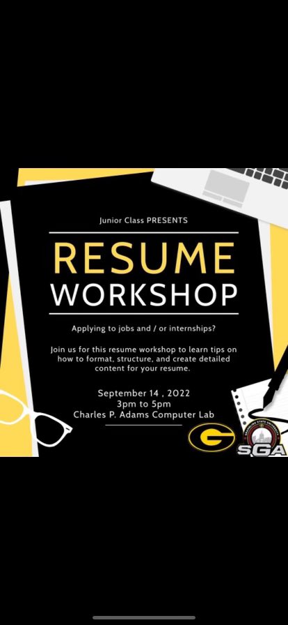 Grambling_SGA's tweet photo. Greetings Tigers 🐯! Join the Junior Class Cabinet as they host a Resume Building Workshop September 14 at 3 p.m. in Charles P. Adams ComputerLab on the 2nd floor. #GramFam #gramfam24 https://t.co/lncqO4yawk