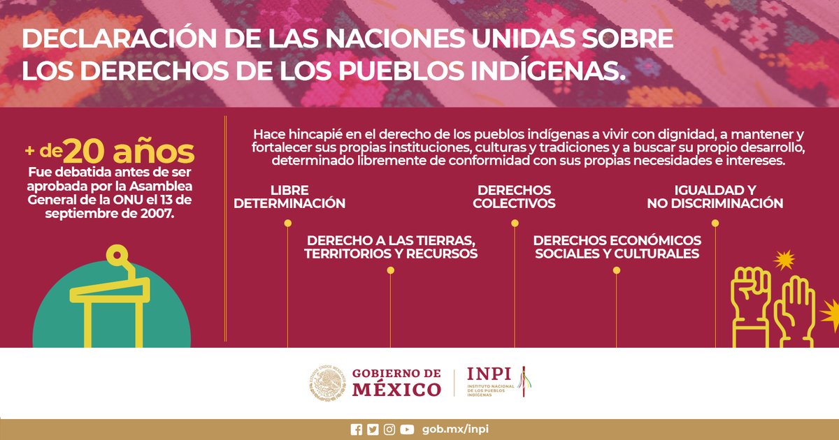 INPImx's tweet photo. A 15 años de su adopción, la #DNUDPI se ha convertido en la base normativa y práctica para garantizar y proteger los derechos indígenas. 

Este instrumento internacional fue aprobado después de 25 años de arduas deliberaciones entre representantes de los #PueblosIndígenas. https://t.co/iRnZhiPfls