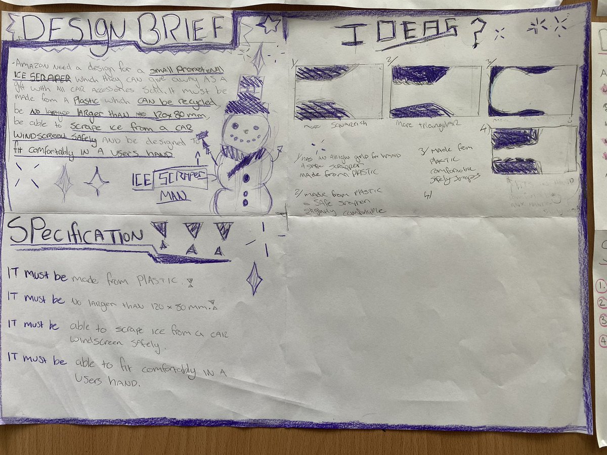 Amazing work from some of my students in S2 Design and Manufacture! They have been learning about the design process through the Ice Scraper folio. We have covered the specification &amp; Ideas so far, final step is to create a sketch model and then it’s into the workshop we go! ✨🪚
