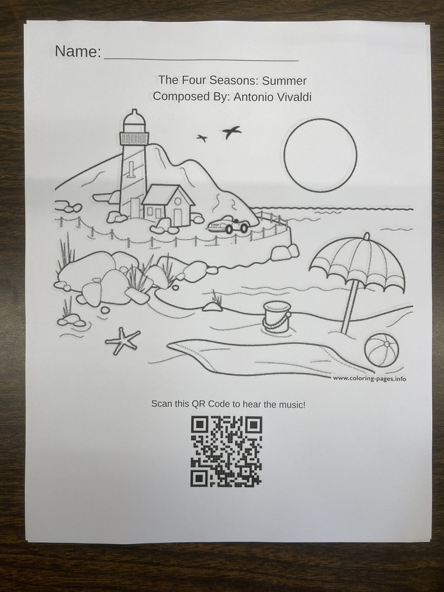 Region6Music's tweet image. 1st graders learned about Antonio Vivaldi and listened to The Four Seasons: Summer. Students can share what they did today with QR enhanced coloring pages! @misscaseyburke @TraKeilty