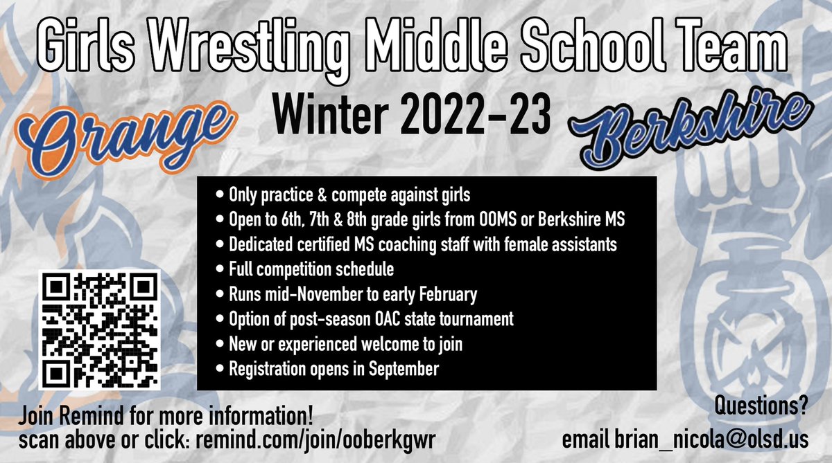 Girls Middle School Club registration! Open to OOMS, Berkshire or Shanahan girls in grades 6-7-8.  <a href="/OswaltVanessa/">Vanessa Oswalt</a> @OOMSathletics Sign up in link: 
form.jotform.com/222494893290061