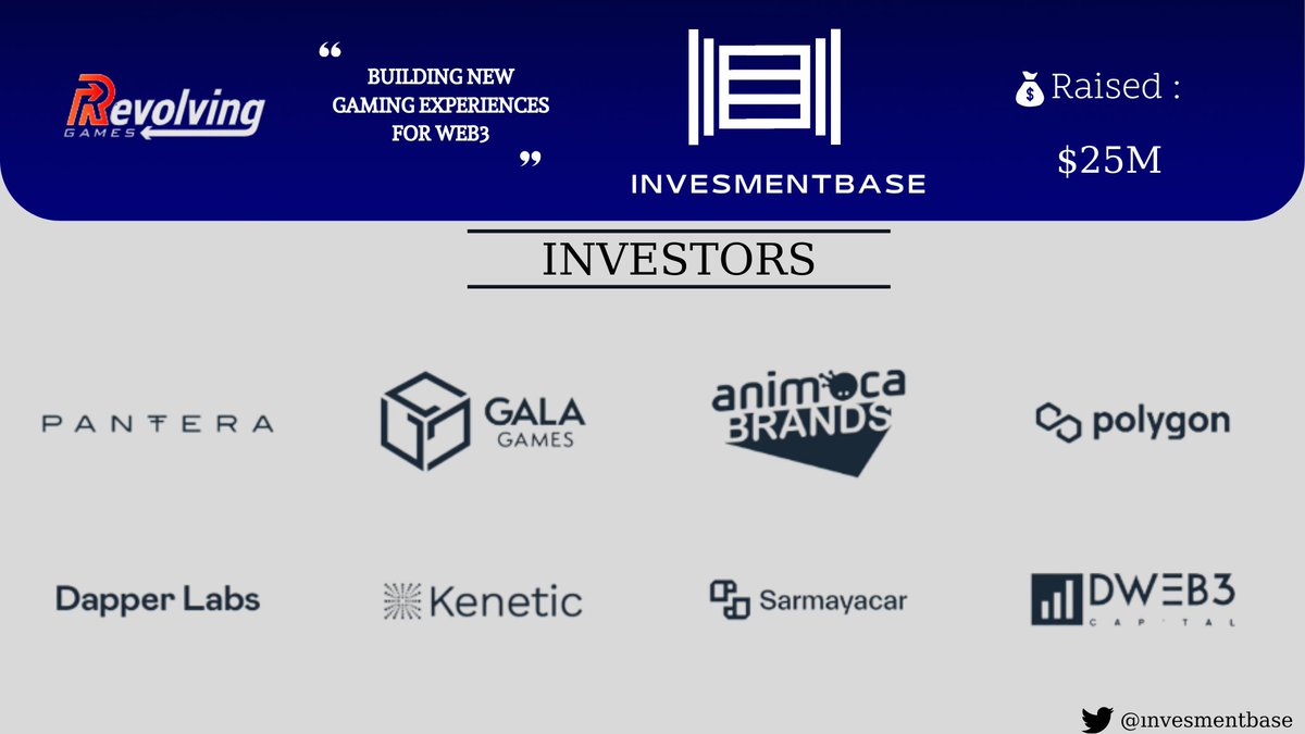 invesmentbase's tweet photo. Revolving Games is a web3 gaming studio 

@Revolving_Games get raised $25M fund led by @PanteraCapital 

Details : https://t.co/QooQQV5rma https://t.co/xNJhy9fvx3