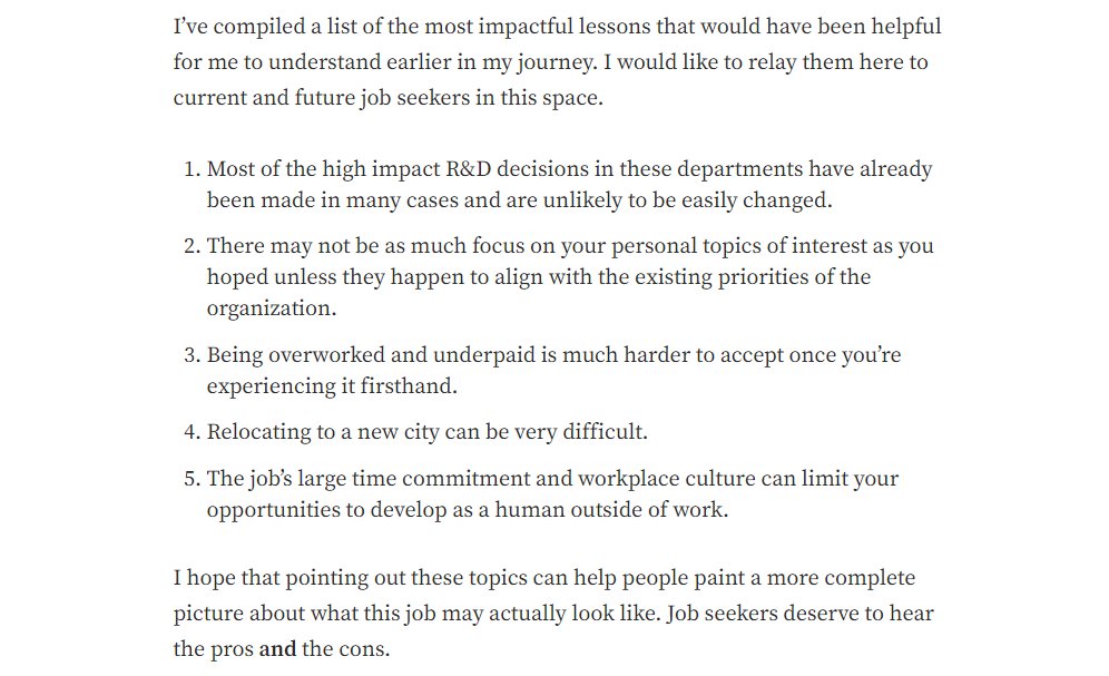 5 lessons I learned in my short time working in MLB R&amp;D right out of college👇

If you you would like to share any lessons from your experience with current or future job seekers in this space, please feel free to add those in the replies!