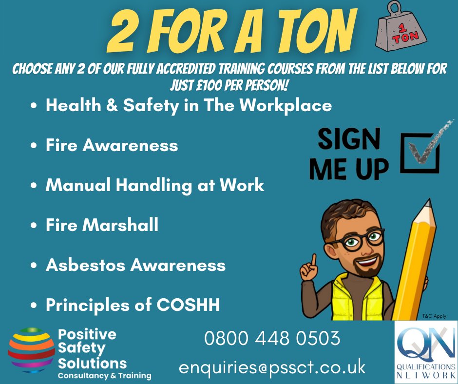 Business Owners are you aware of your legal responsibility in terms of providing staff training?

Choose any 2 courses from the list below...pay just £100 per person for both!*
Get in touch today - larger discounts can be applied for bigger bookings.