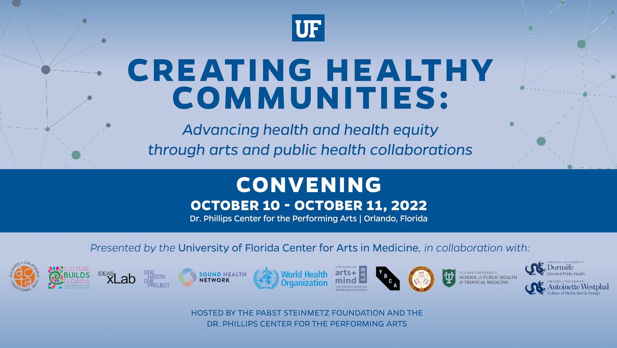 UFCOTA's tweet image. @UFCAM has announced a virtual attendance 👩🏽‍💻 option for the upcoming "Creating Healthy Communities" convening on October 10-11. Learn more and register at: arts.ufl.edu/sites/creating…