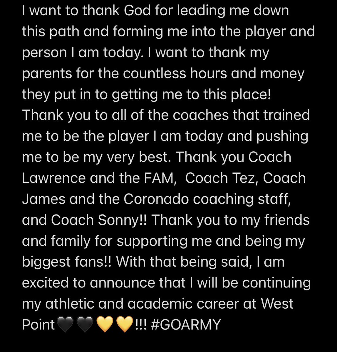 100% Committed #GOARMY Thank you @CoachTraversi and the staff at @ArmyWP_WBB for the opportunity!!