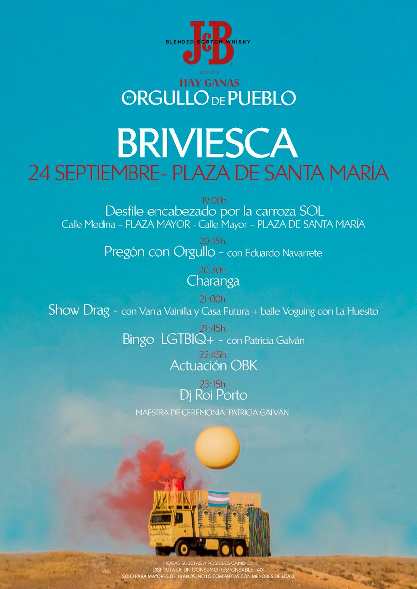 🌈🏳️‍🌈Te lo vas a perder?🌈🏳️‍🌈
La carroza de J&amp;B Spain finalizará en Briviesca su recorrido por España el 24 de Septiembre!!!!
Si quieres descubrir más sobre cómo están llenando de #Orgullo los pueblos con la carroza de J&amp;B, ¡visita este link! ✨hayganasdeorgullodepueblo.com