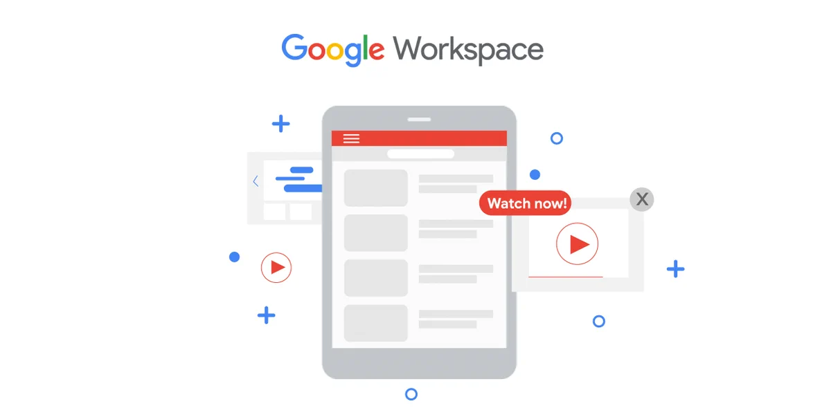 Illustration of the Google Workspace playlist in a tablet. Some videos from it are being played.