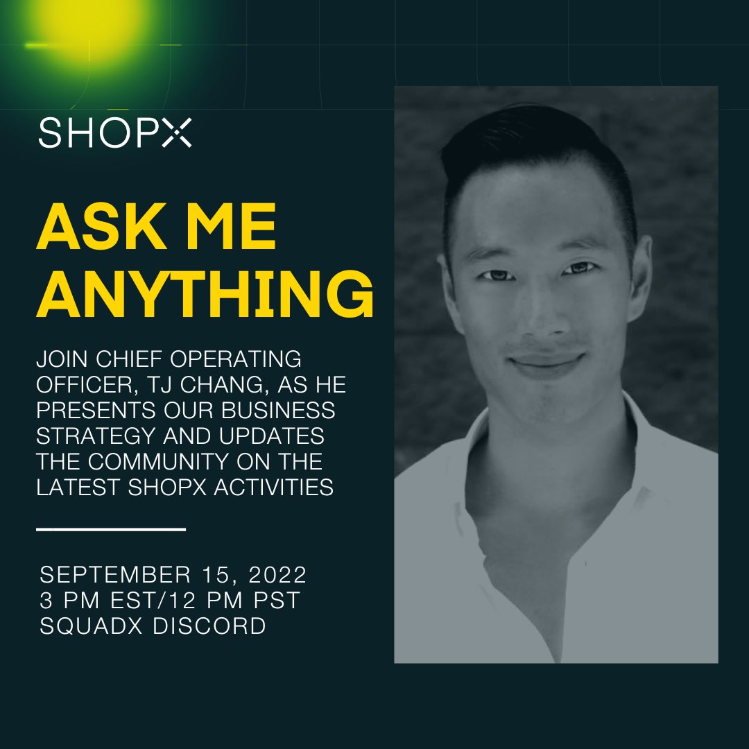 acesdotfun's tweet image. Wondering what’s new with SHOPX 👀? 

Join our COO @GetItDoneTJ as he hosts a community focused AMA in discord on Thursday at 3pm EST ❎. 

Join us here: 👉 discord.gg/ARqTCKsB
