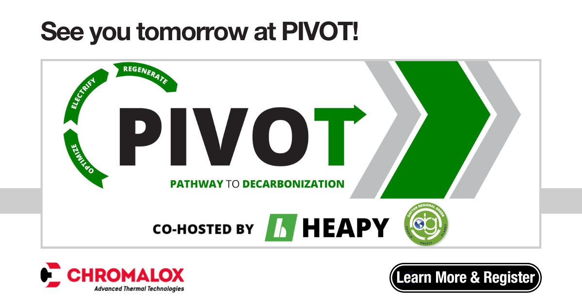 ChromaloxHQ's tweet photo. The PIVOT conference is tomorrow at @SinclairCC, and we can't wait to connect with everyone there to discuss environmental #sustainability! To learn more or to register: https://t.co/ottTk6tDSN 

@HeapyEng
Dayton Regional Green

#PIVOT2022 #EnergyEfficiency #NetZero https://t.co/5ezCCkylny