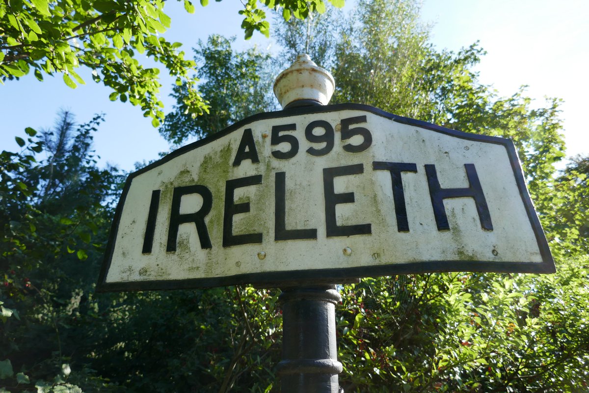 TheLengthsman's tweet photo. Am afraid @OldSignPainter is going to have to restore this lovely signpost in #Ireleth again ~ not helped by BT sticking notices on it and pulling the paint off ! https://t.co/pPCC7rqvz2