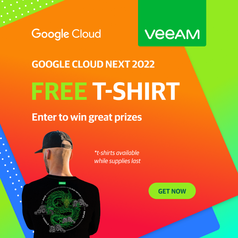 Veeam's tweet photo. Register for a free t-shirt and enter to win a PS5 or other great prizes!
