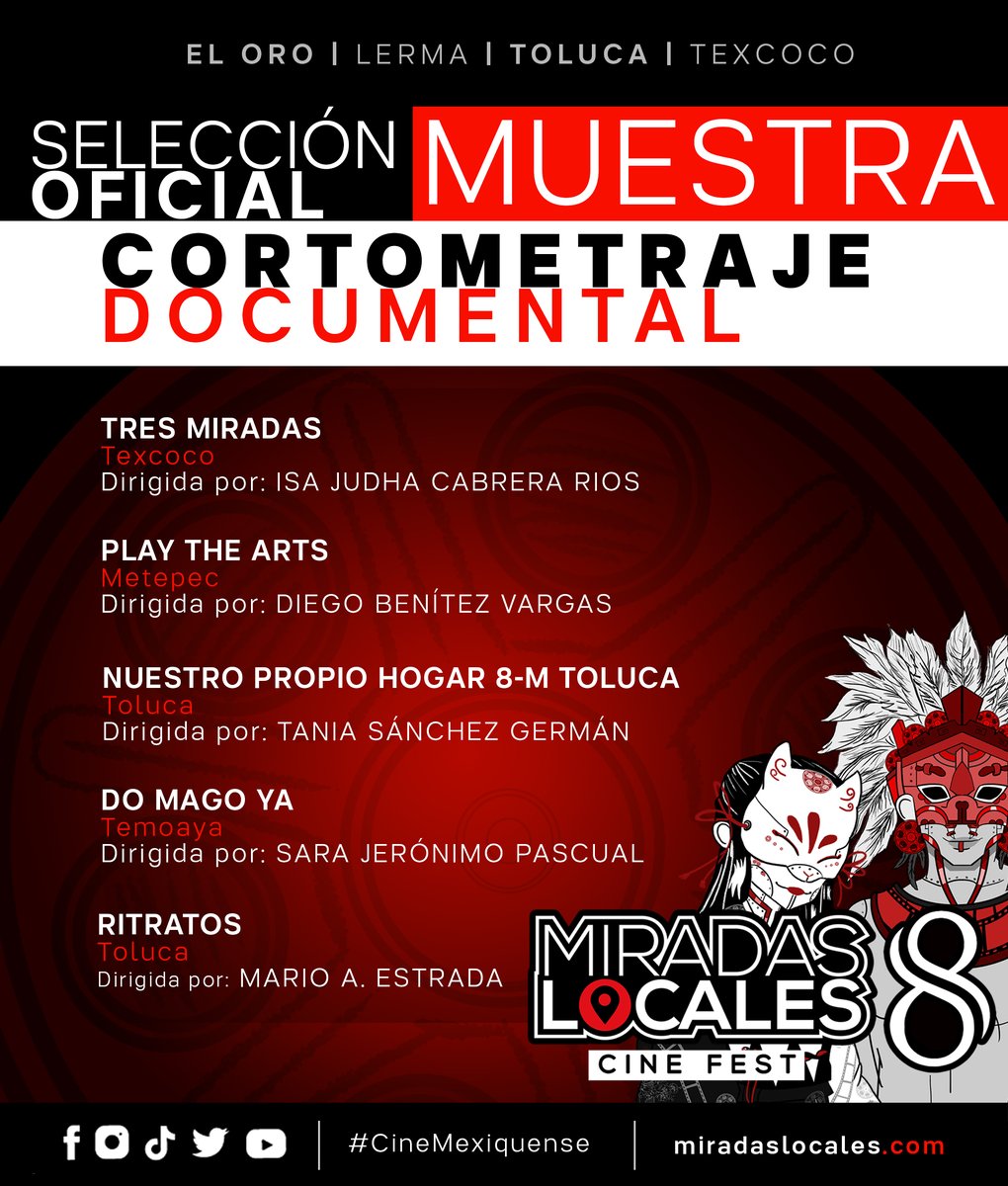 MiradasLocales's tweet photo. ⚠️ATENCIÓN⚠️ Te presentamos la #SelecciónOficial en #Muestra de #MiradasLocales2022 Felicitamos a todas las y los cineastas que participará en #MiradasLocales8👉Sigue nuestras redes sociales para conocer los detalles de esta edición. https://t.co/uky1WhH2Vi #CineMexiquense https://t.co/FkkIOPYe7s