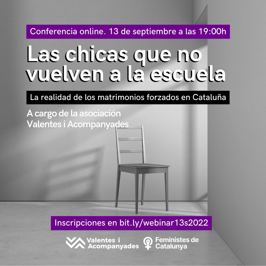 feministes_cat's tweet photo. En breves instantes empezaremos el #WebinarFeminista "Las chicas que no vuelven a la escuela", sobre los matrimonios forzosos en Catalunya, con la asociación @ViAcompanyades.
En este hilo os iremos retransmitiendo la charla! 👇 https://t.co/DWZV9e1xNd