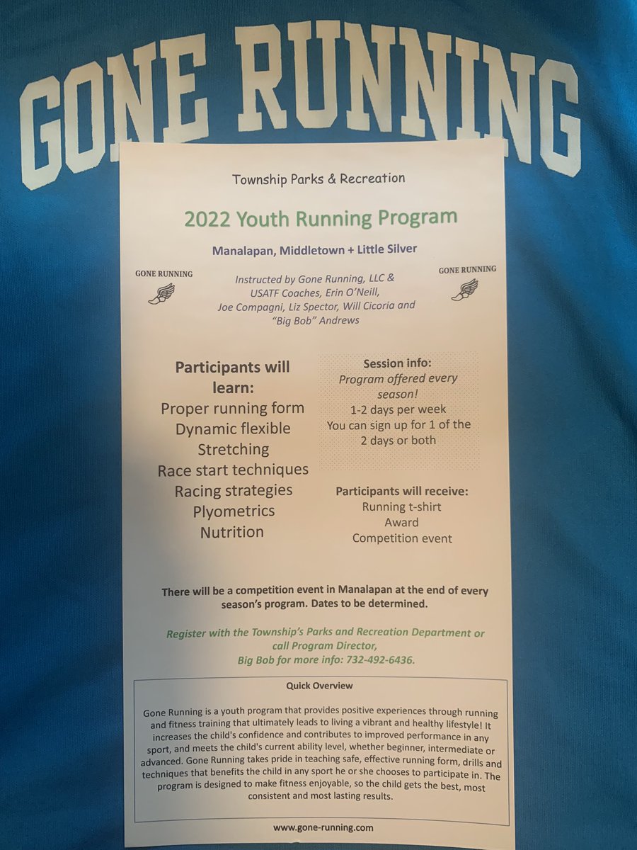 TheShoreAC's tweet photo. Limited spots are still available in our youth running programs this fall, Gone Running. Sessions are starting this week in Little Silver, Middletown and Manalapan. Check each town’s Recreation Department site or head to https://t.co/1tqt4VLoRb for more details. #gonerunning #nj https://t.co/JO2hTGFQEq