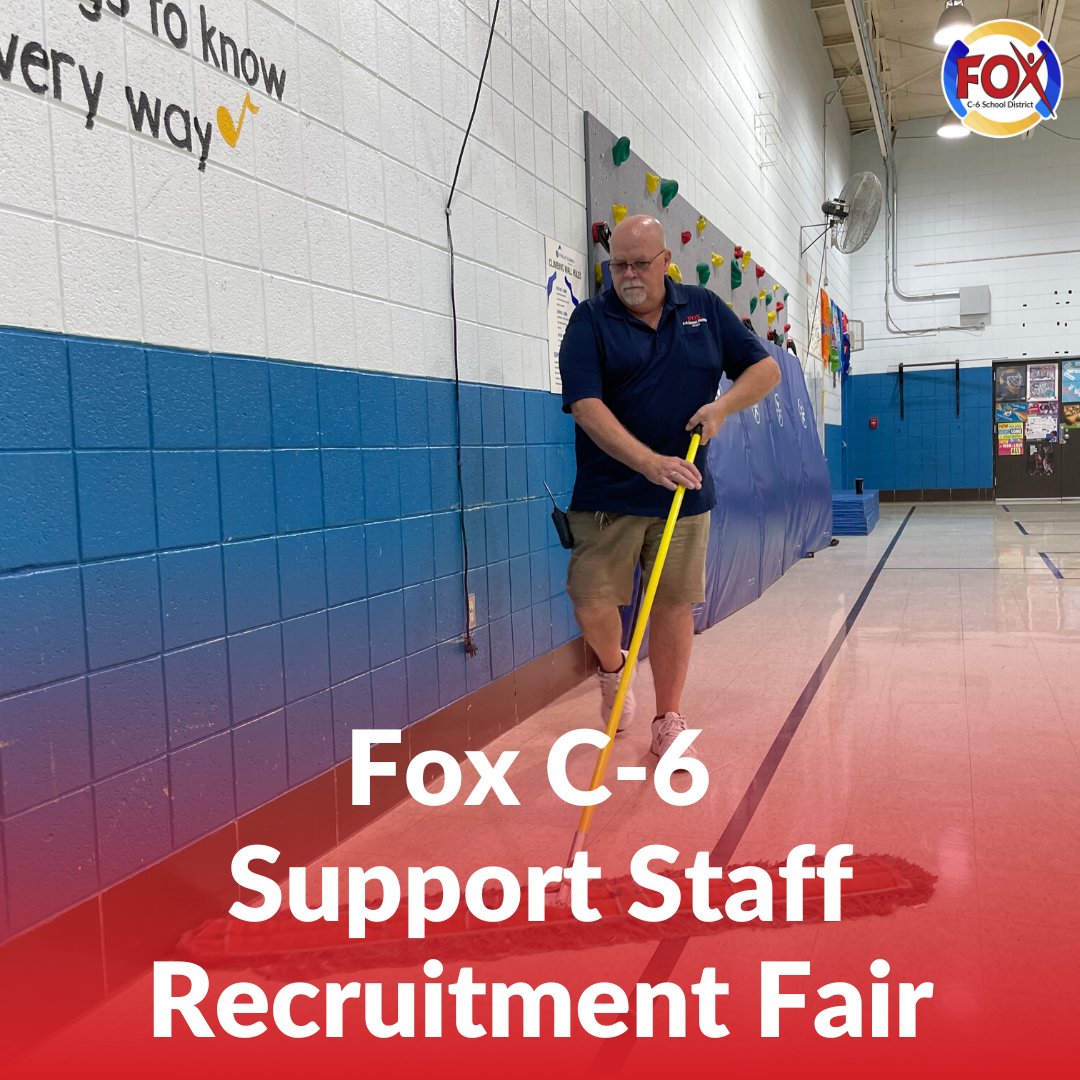 Fox C-6 is holding a Support Staff Recruitment Fair on Tuesday, 9/27 from 5:30 - 7:30 pm at the Fox C-6 Service center. 

Representatives from all district departments will be on hand to:
✅ Meet candidates
✅ Accept applications
✅ Conduct interviews on the spot

#FoxC6Strong