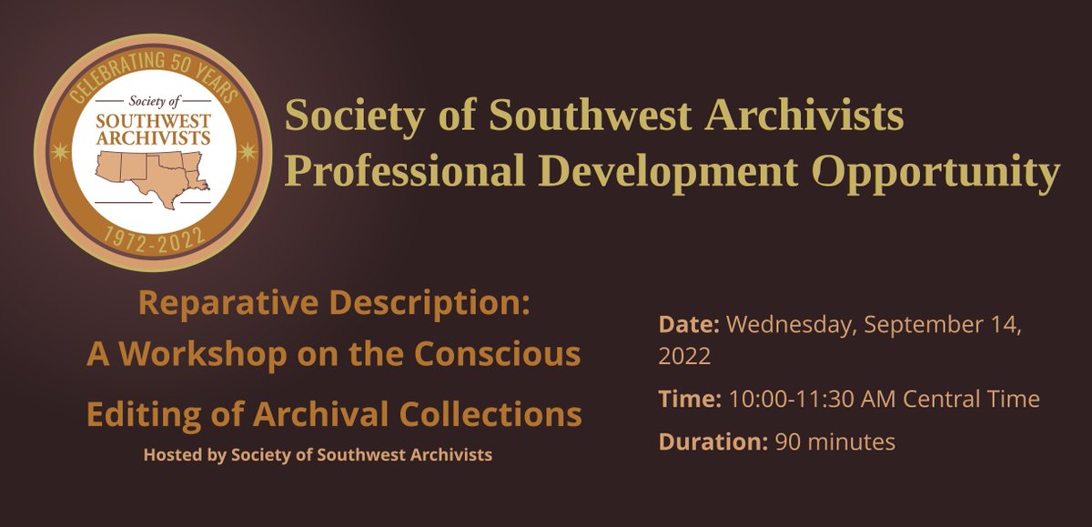 SWarchivists's tweet photo. SSA WORKSHOP TOMORROW: Reparative Description: A Workshop on the Conscious Editing of Archival Collections
Presenter: Stephanie M. Luke, Asst Prof-Metadata Librarian, Univ of Illinois at Urbana-Champaign 

The workshop is full; please join the waitlist at: https://t.co/LZq62JPCpP https://t.co/gmFxtxiB7b