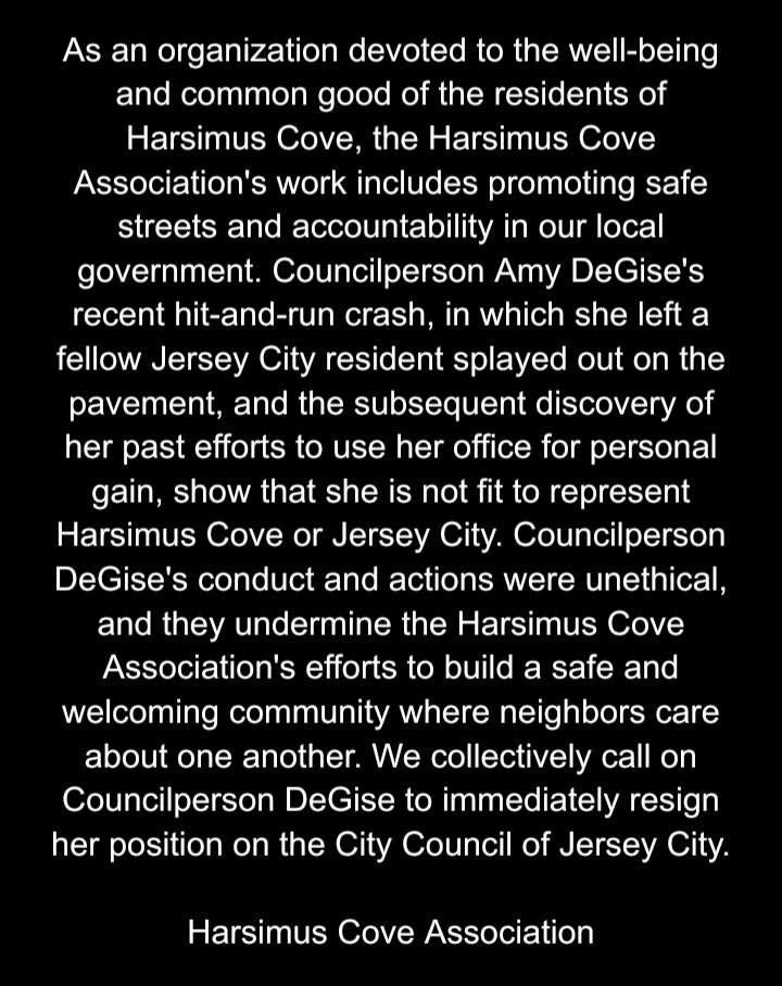 Last night, Harsimus Cove Association's membership voted to issue the following statement.