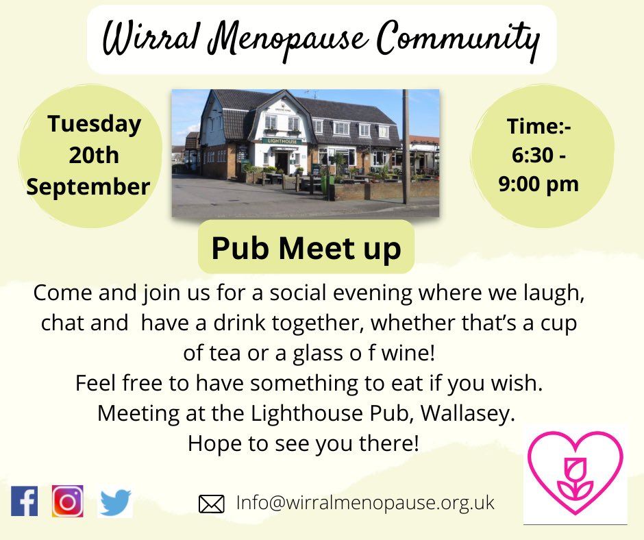 wirralmenopause's tweet photo. Come and join us for a drink and chat on Tuesday xx https://t.co/maxmf9CreJ