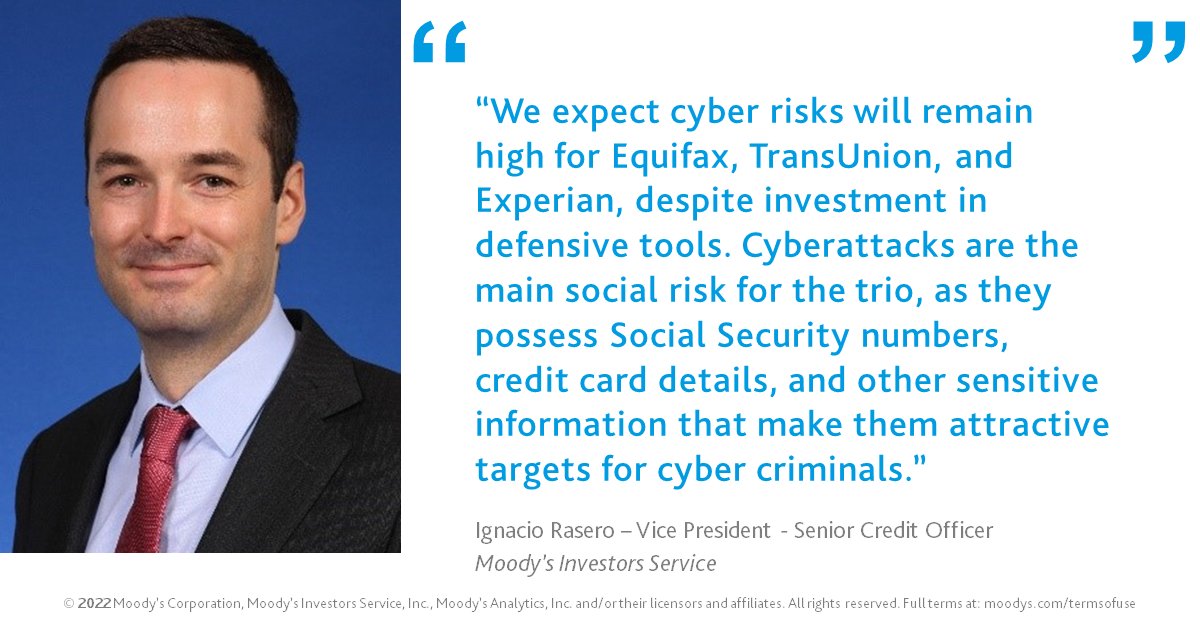 Our latest report analyzes the ESG risks for credit bureaus. The biggest takeaway: the looming threat of cyberattacks. mdy.link/3DhkX3Q.