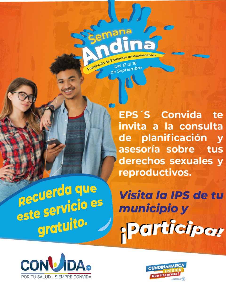 Prociudad2's tweet photo. 🙋🏾‍♀️🧍‍♀️ #SemanaAndina  Te invitamos a participar de la Semana Andina en Cundinamarca. 

👉 La EPS CONVIDA cuenta con la consulta de planificación y asesoría sobre tus derechos sexuales y reproductivos.

✅ Visita la IPS de tu municipio y participa de esta gran iniciativa. https://t.co/lYFuz1RWPU