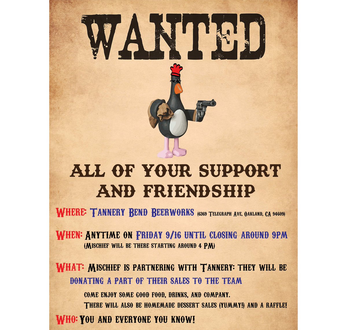 mischief_nation's tweet photo. COME OUT THIS FRIDAY 9/16 AND HANGOUT WITH US! 🐔🐔🐔 https://t.co/RioY7XSwBS
