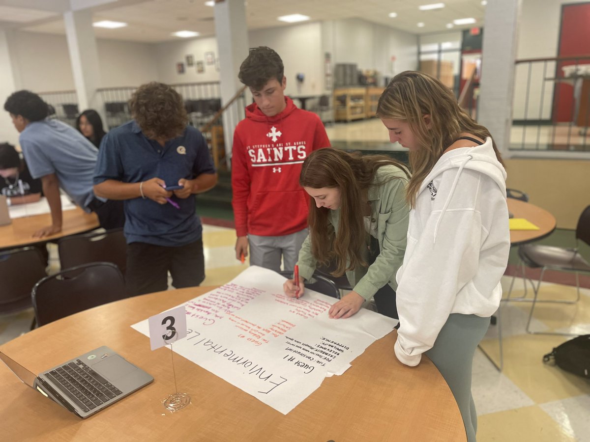 MsFusinaChem's tweet image. AP Sem students spent the day collaborating and brainstorming different lenses and perspective “dinner guests” of a topic in preparation for their first mock AP group project starting soon! @hangingwithMsH @SSSASsaints #SaintsLearn #APSem