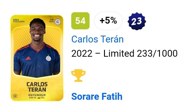 Underdog Limited 45 liginden de 7$ değerinde tier 3 bir kart kazandık 🥳

#Sorare #SorareTurkey #GW304