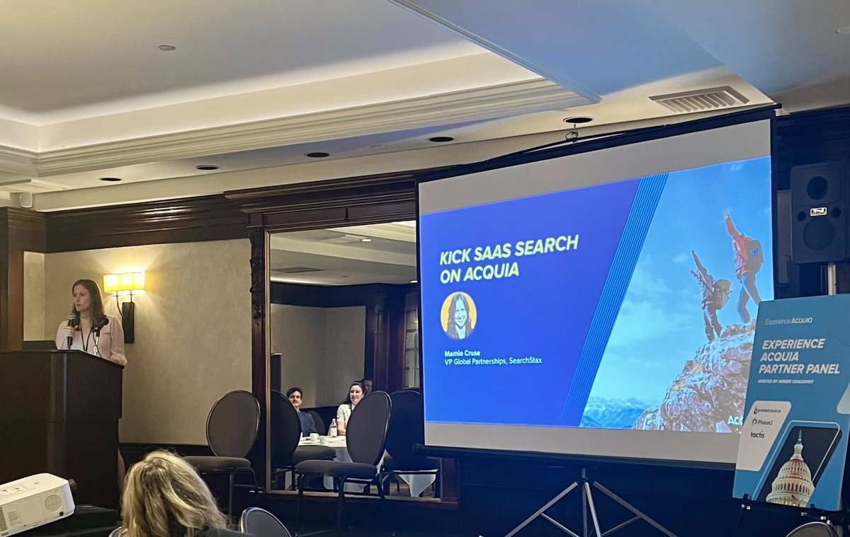 SearchStax's tweet image. Mamie Cruse, VP Global Partnerships at SearchStax, is showing &quot;Kick-SaaS Search on Acquia&quot; at the Experience Acquia event in DC today. 

Learn more at searchstax.com/searchstudio/a…

@acquia | @searchstax | #search | #searchexperience
