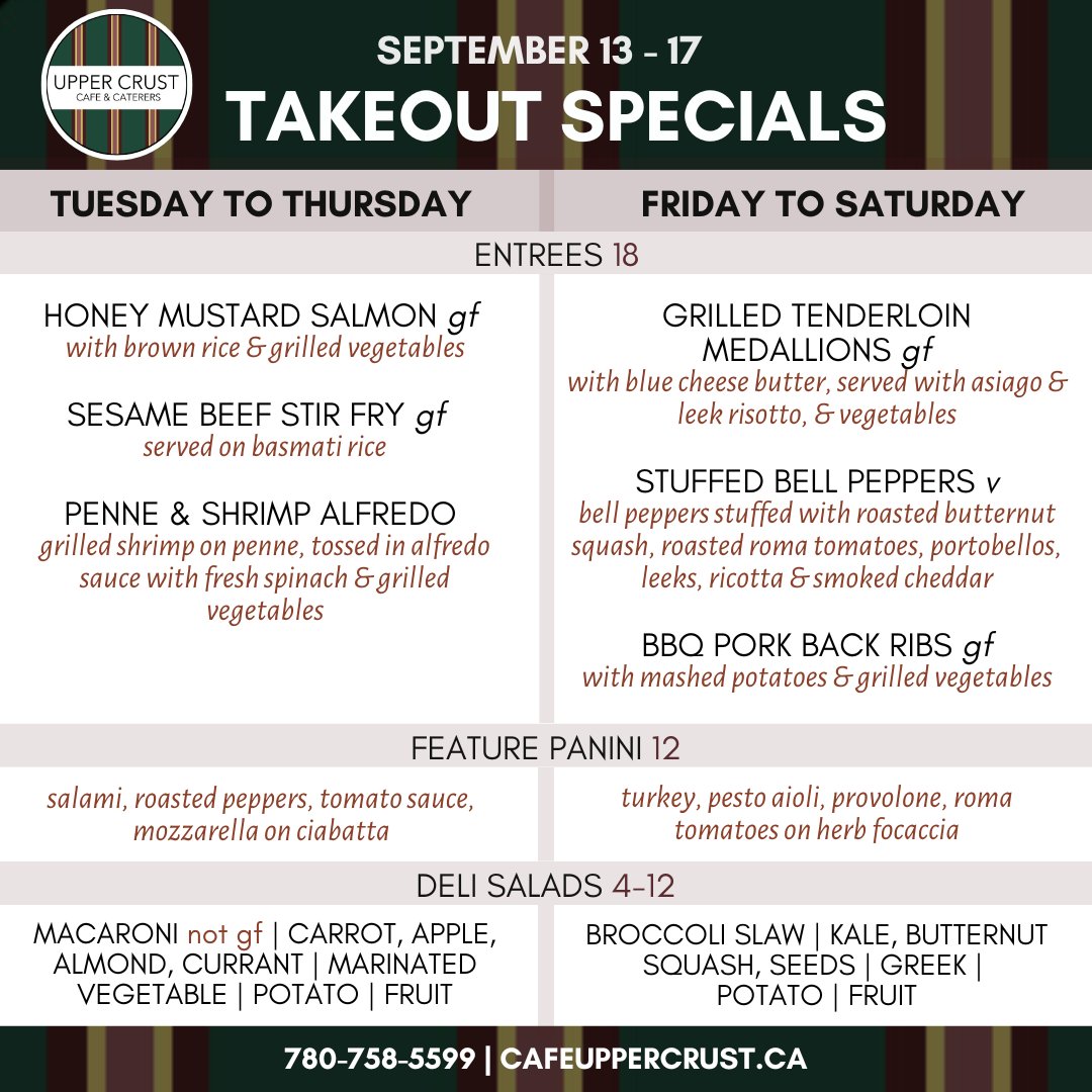 UpperCrustYEG's tweet photo. 🍂 Fall goes by so fast! Take out a fantastic Upper Crust meal for a dinner in, and enjoy the changing colours with your delicious food. #yegfood #yegeats #yegtakeout https://t.co/okGvi0vKYV
