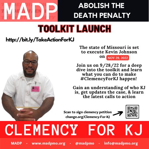 MADPMO's tweet photo. 📌 #ClemencyForKJ 📌
        Toolkit Launch!
Sept 28th 6:30cst Register:
https://t.co/1Thq1N6RCE
Join @MADPMO to learn more abt #KevinJohnson &amp; how you can uplift his life &amp; humanity and support the efforts to save him! Don't forget to sign the petition https://t.co/TxmtsU1izF https://t.co/38gzh5voaw