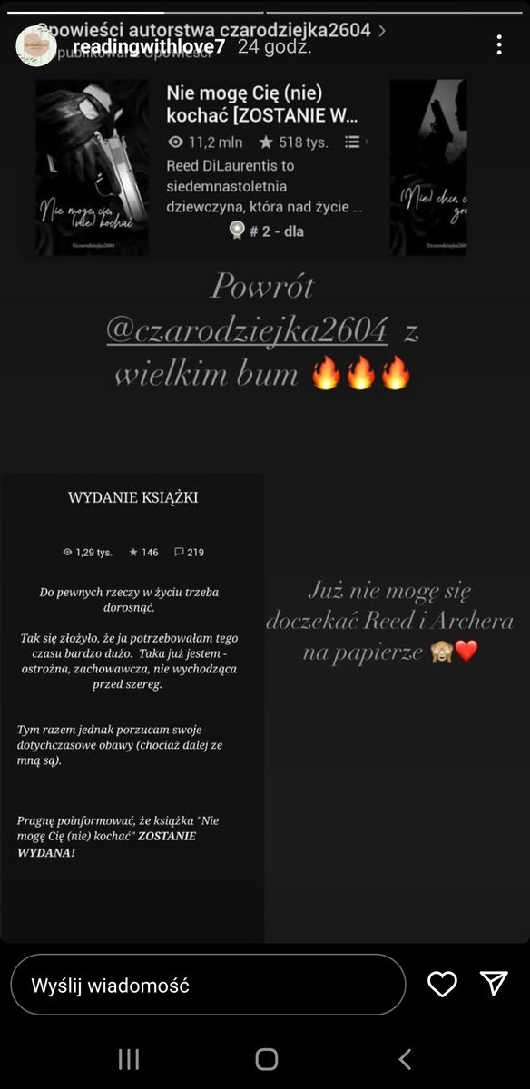 Dominika___07's tweet photo. Jakby ktoś nie widział mojego bookstagrama to zapraszam serdecznie 😊❤
A to wczorajsza storka ,która jest dla mnie ważna, ponieważ jest apropo jednej książki do której mam ogromniasty sentyment🥺❤
@czarodziejka_26
#bookstagram #Wattpad #polishwriter #wydanieksiazki https://t.co/lokirwT5Uz