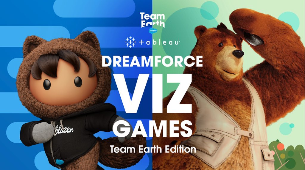 tableau's tweet photo. What is a data visualization “Viz Game”?

Tableau’s @acotgreave shares the details you’ll want to know! Tune in for Dreamforce Viz Games: #TeamEarth Edition at #DF22.

In person: 9/21 at 4 p.m. PT
On Salesforce+: 9/22 at 12:00 p.m. PT

https://t.co/P6PPYEoUHs https://t.co/YprBtRsz2a