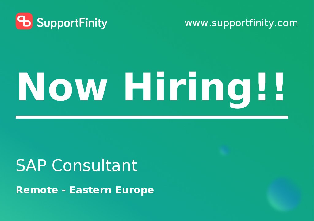 Now hiring: SAP Consultant 🔥🚀
Work Mode: Remote
Location: Eastern Europe

Interested? Apply below 👇

supportfinity.com/skilled-people…

#hiring #supportfinityjobs #sap_consultantjobs #eastern_europejobs #eastern_europe #applynow