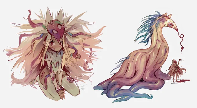 breaking my art block a little bit by sketching funky horror creatures;  