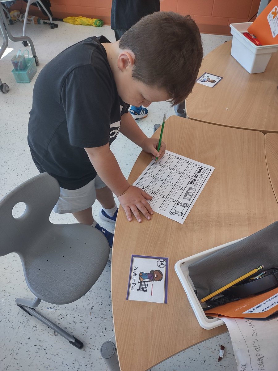 mslopezteaches's tweet photo. Today we played "push or pull" around the room. Students looked at different pictures, determined and recorded if the picture showed a push or pull.  #lyonsfarm https://t.co/EjLSZAr7WA