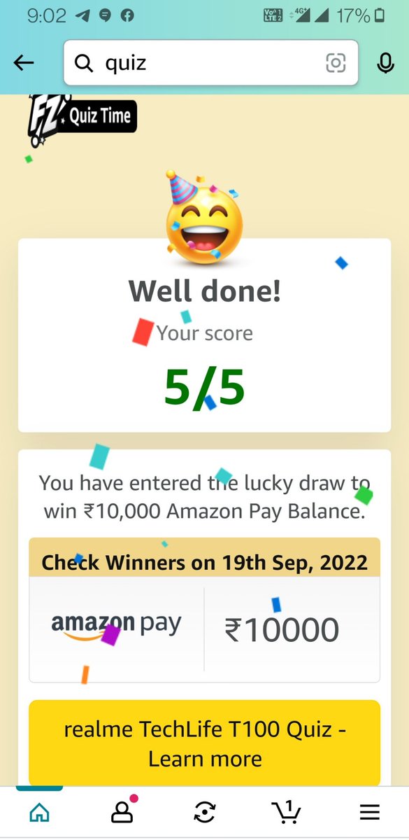 Ajaykumarr02's tweet image. I played this interesting Quiz on Amazon-Play games at Amazon FunZone  amazon.in/game/share/g1E…

@amazonIN @realmeIndia @realmeTechLife #realmeTechLifeT100 #ListenInFullColour