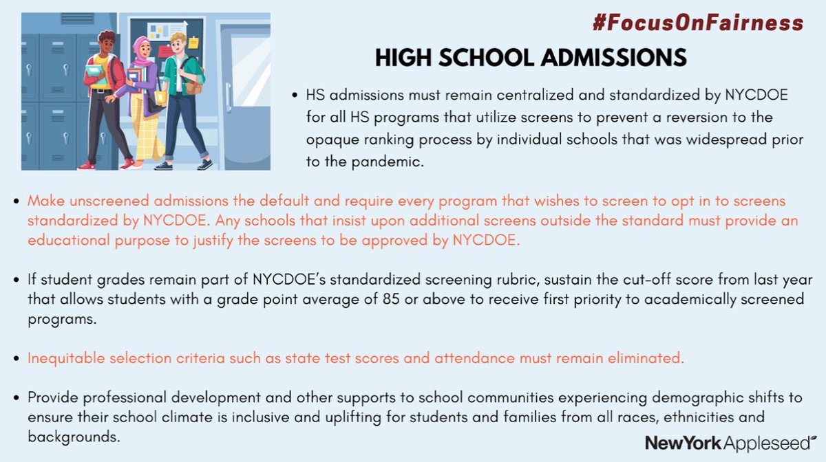 HS admissions must remain centralized &amp; standardized by DOE to prevent any reversion to the opaque ranking process that was widespread prior to the pandemic #EndDiscriminatoryAdmissions #FocusOnFairness

<a href="/breaksilencenyc/">@breakthesilencenyc #EndMayoralControl</a>