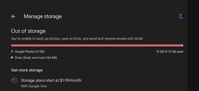 ACCOUNT OUT OF STORAGE SPACE ON,,,,GOOGLE,,,,PHOTOS.... CAN'T PAY MONTHLY FEE FOR PHOTOS AND VIDEOS ON