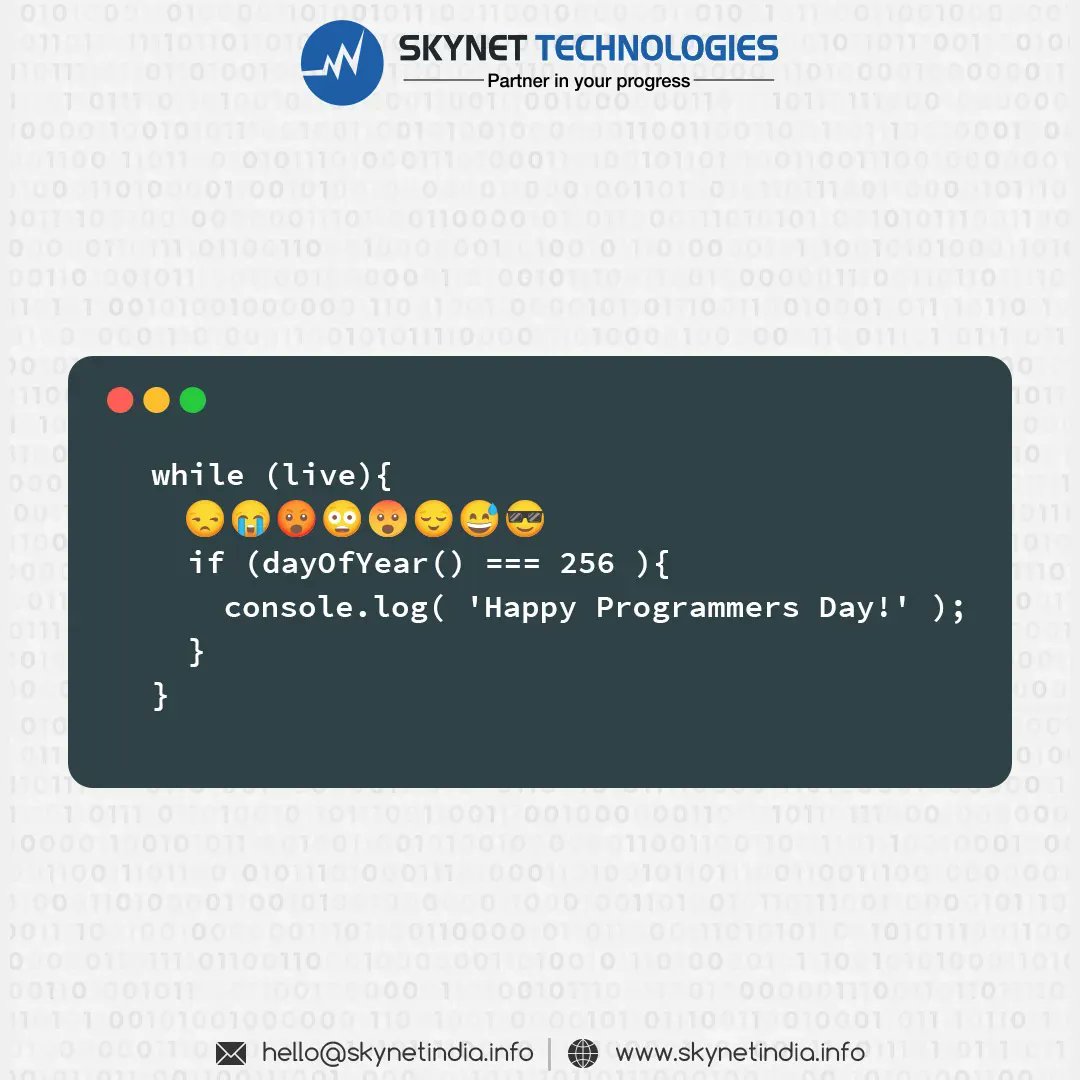 skynetindia's tweet image. We wish every programmer on this earth, a very #HappyProgrammersDay! You are all the ones behind all the powerful code that runs the world!

#InternationalProgrammersDay #ProgrammingLanguage #100DaysOfCode