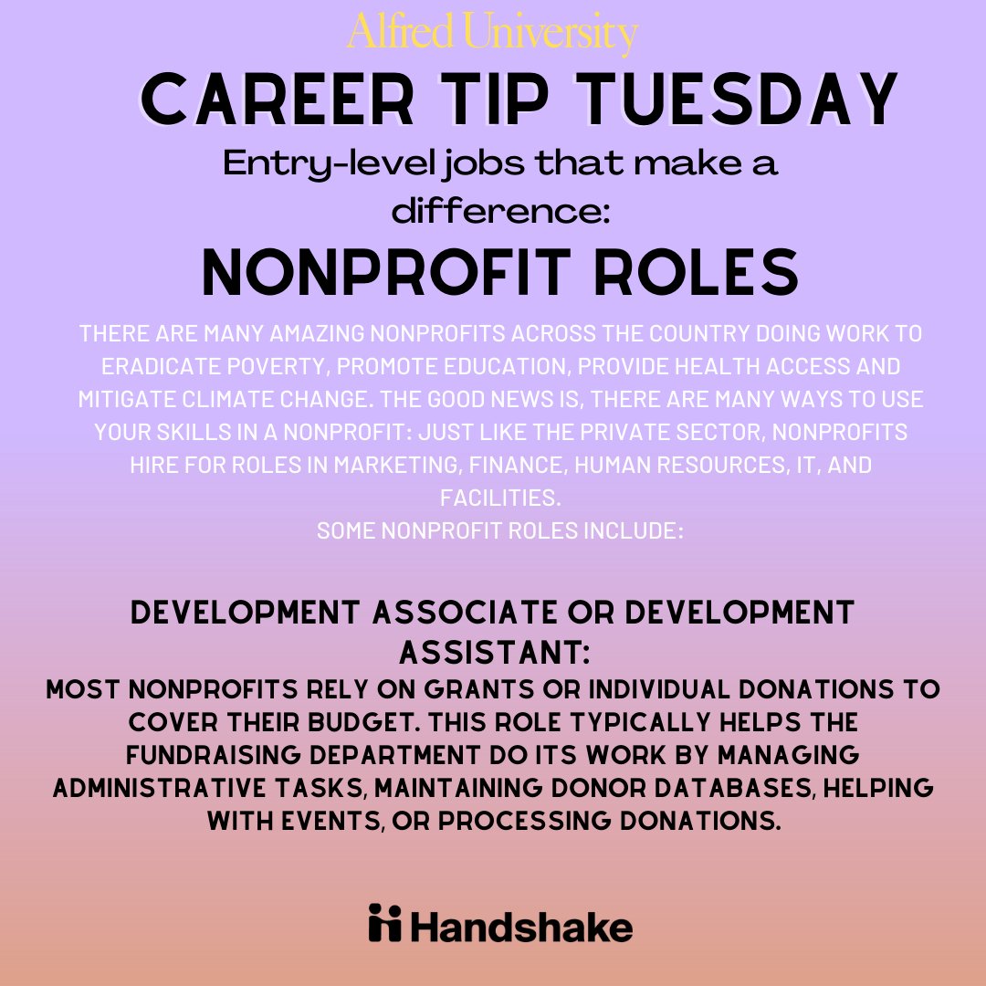 AUCareers's tweet photo. Looking for an entry level job? Try a nonprofit role, put your skills to the test while making a difference! @ausaxons #AUCAREERS https://t.co/AIL31W8Qcm