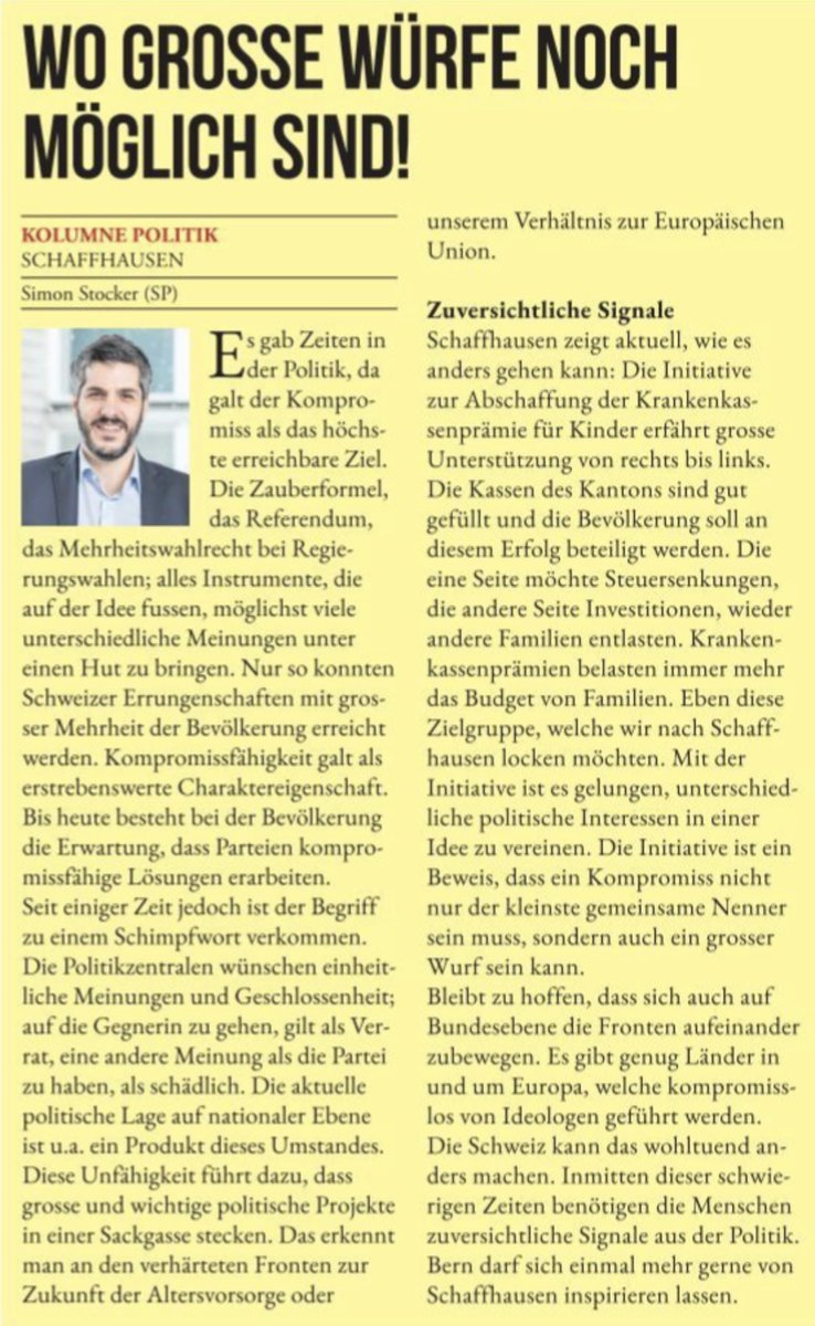 Starke politische Signale aus #Schaffhausen! Die Initiative zur Abschaffung der #Krankenkassenprämie für Kinder ist breit abgestützt und ein Meisterstück der #Standortförderung! Ein kleines #Familienparadies!