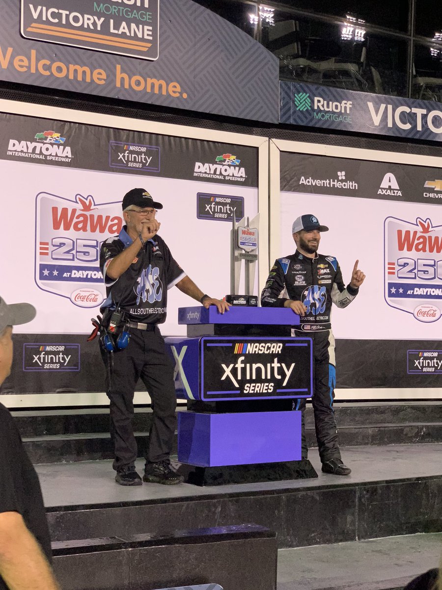 NXSinsider's tweet photo. Truely feels like we just won @DAYTONA all over again🏁! 

So proud of the @JCR_Clements51 team and all the effort they put in every week. Congratulations @JClements51, @Mark_C_Setzer, Tony, &amp; everyone on the @AllSouthElectr1 team! 

#NASCARPlayoffs • #wawa250 @racechaser51 https://t.co/Jk4YTK3oSS