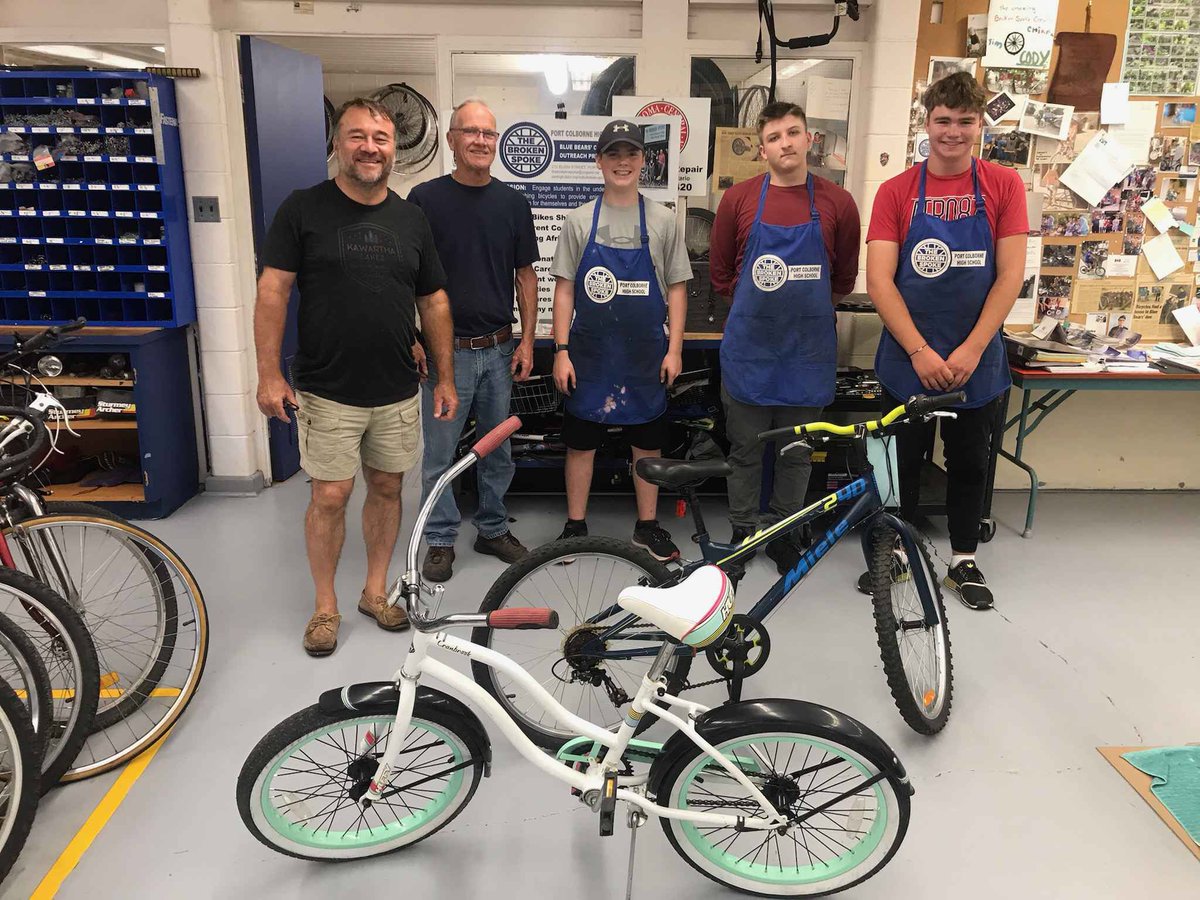 Another reminder for all of us how fortunate we are to live where we are, <a href="/BobTym/">Bogdan Tymko</a>  picked up another 6 bicycles for recent Ukrainian arrivals from the war zone.
Our PCHS co-op students have completed these bikes in their first week of a new semester, “Well Done Blue Bears “ !!