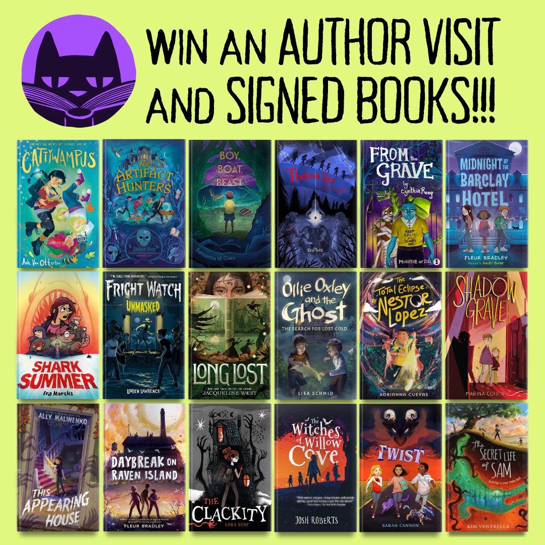 #TeacherTwitter 👋 kick off the #spookyseason w/ a FREE virtual visit w/ FOUR fabulous authors + WIN a signed book by all 4 authors. RT + F to enter. Multiple winners, US only, ends midnight 9/18. Bonus: Comment w/ your fav #Halloween candy 🎃 #bookgiveaway #mglit #kidlit