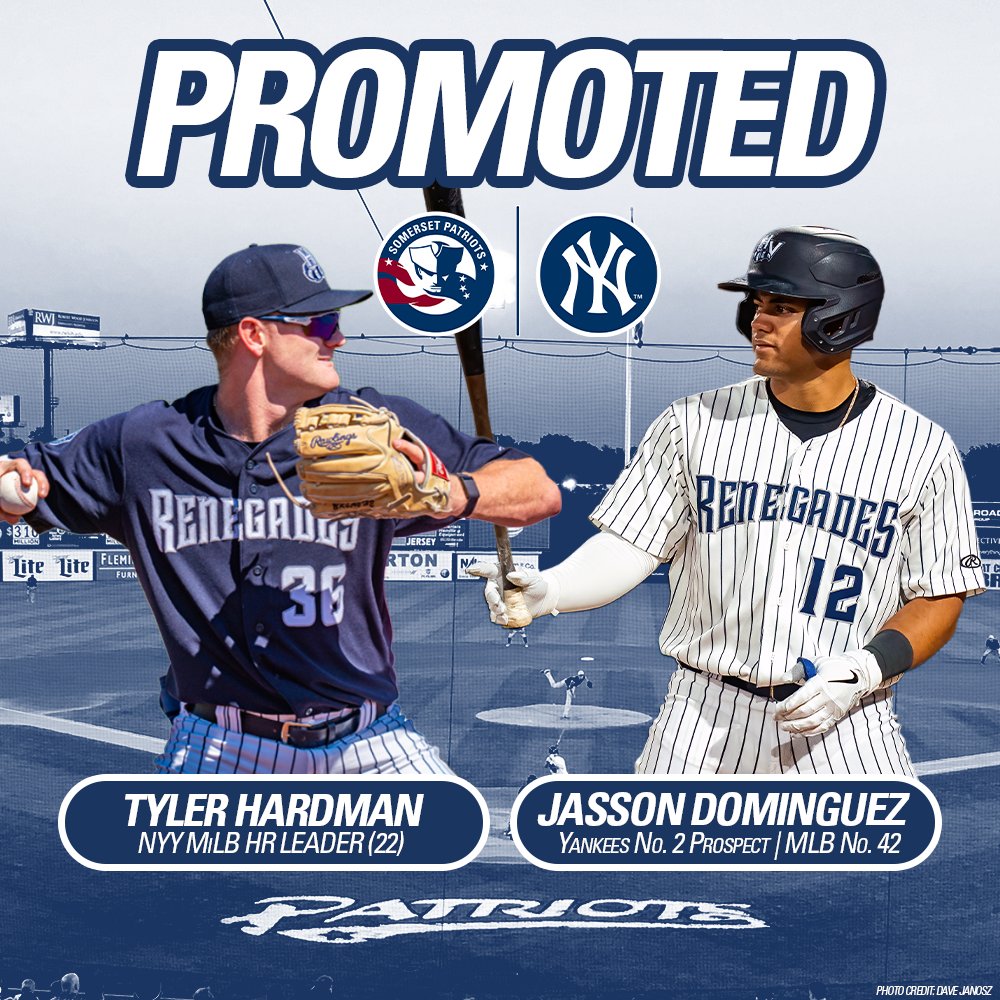 SOMPatriots's tweet photo. The Yankees have announced the following transactions:
🔹Tyler Hardman – Transferred Hudson Valley to Somerset 
🔹Jasson Dominguez – Transferred Hudson Valley to Somerset 
🔹Everson Pereira - Placed on Somerset 7-Day Injured List https://t.co/3t8VH7maWC